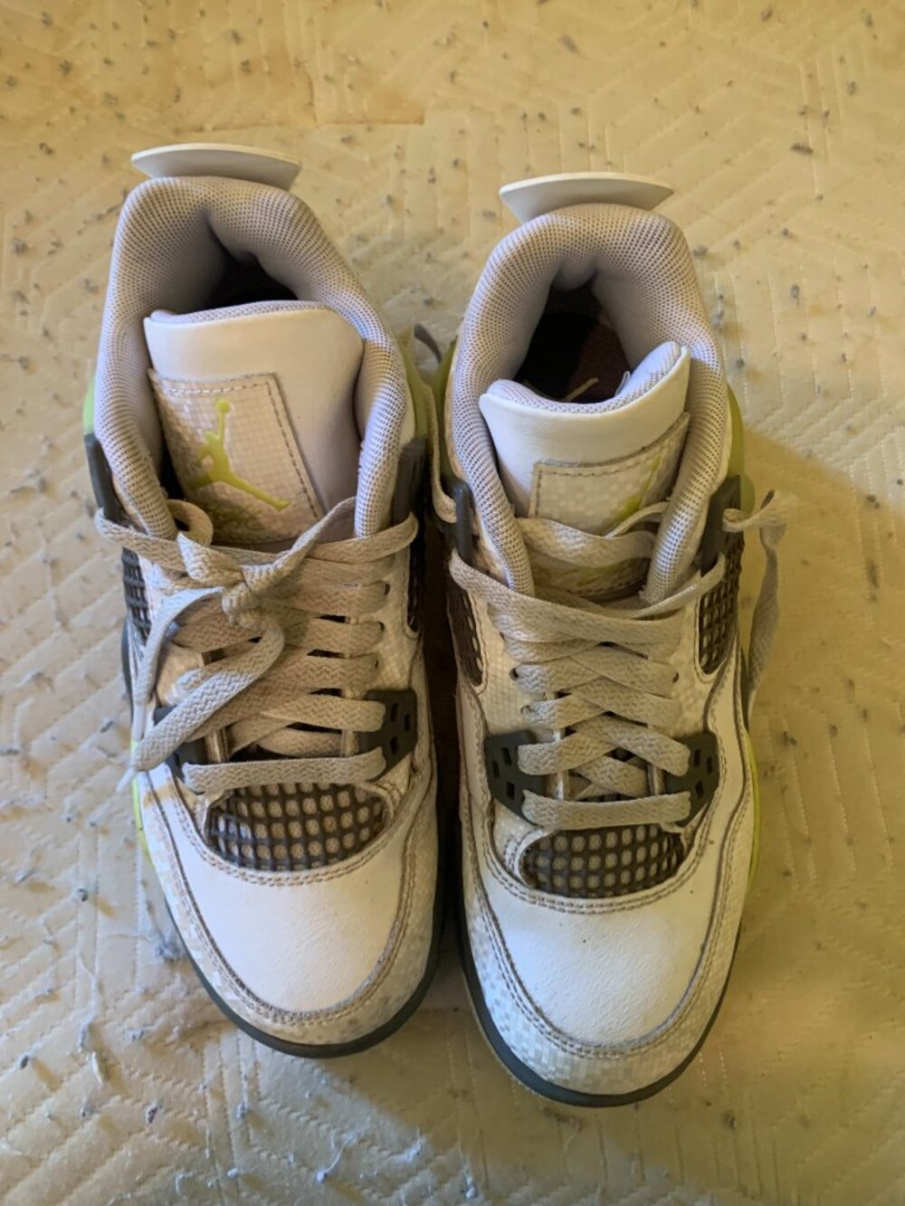 Air Jordan 4 Retro GS Sneakers - Size 4Y - White Black Neon Green